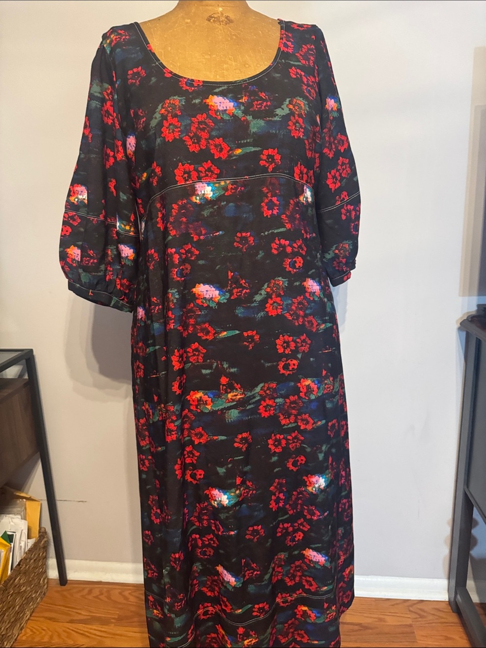 Rachel Comey Black Maxi Dress with Red Floral Print